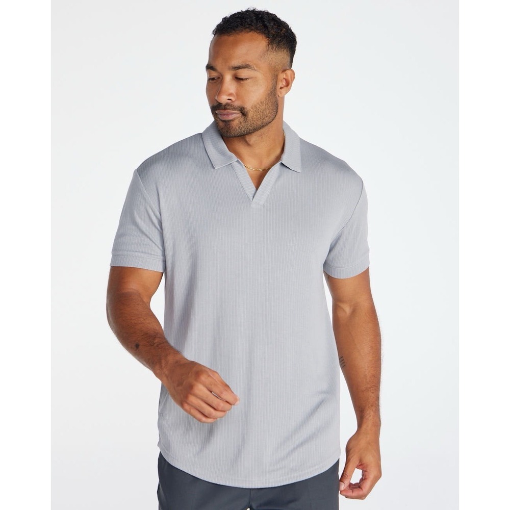 BYLT Ribbed Short Sleeve Open V Polo Storm Grey NEW size L